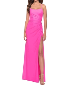 Длинное платье с разрезом сбоку и открытой спиной в неоново-розовом цвете La femme