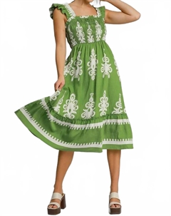 Зеленое платье миди с присборенным верхом Umgee