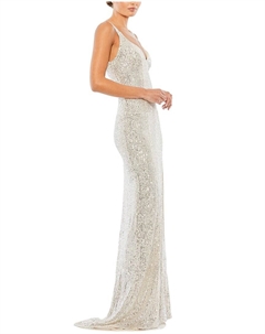 Мак Даггал полностью расшитое пайетками платье с круглым вырезом на спине, серый Mac duggal