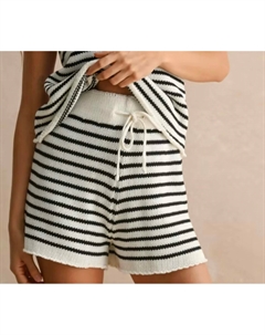 Полосатые вязаные шорты в черно-белом цвете Miou muse