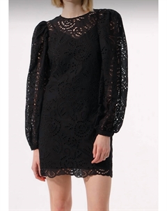 Черное мини-платье с вышивкой и ажурными вставками Exquise