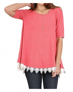 Топ с кружевной отделкой и шнуровкой в коралловом цвете Umgee