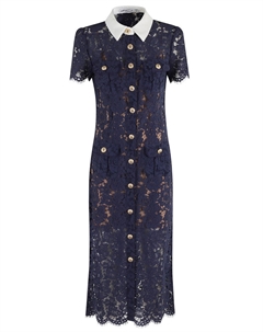 Платье миди с кружевным контрастным воротником, синий Self-portrait
