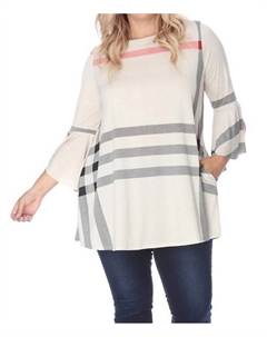 Белая разноцветная клетчатая туника с рукавом три четверти South river