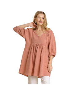 Туника с V-образным вырезом и ажурными краями из марлевой ткани, Soft Clay Truedames