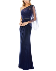 Мак Даггал украшенное платье с односторонним драпированным плечом, темно-синий Mac duggal