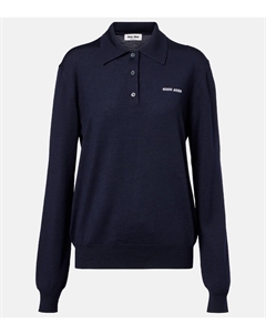 Свитер-поло из натуральной шерсти, синий Miu miu