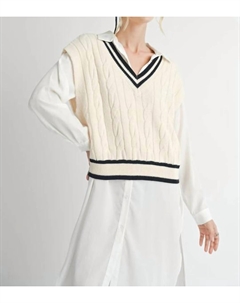 Тара Вязаный свитер с V-образным вырезом в цвете айвори, слоновая кость Sadie & sage