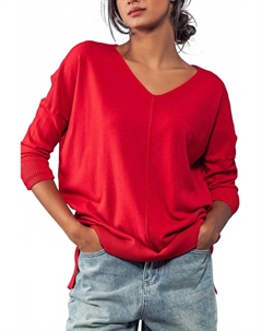 Супермягкий свитер с V-образным вырезом красного цвета Urban daizy