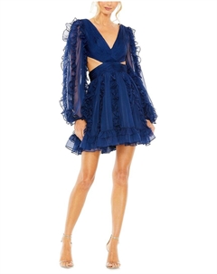 Корсетное платье мини с рюшами, индиго Mac duggal