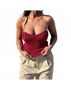 Рубиново-красный корсетный топ с люрексом и рубчиками Crescent