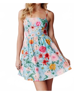 Платье с бантом на спине в голубом цветочном принте Peach love