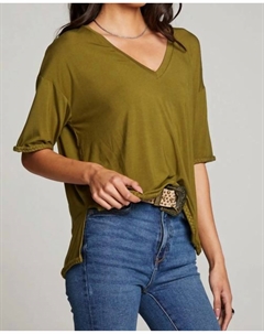 Футболка с косичкой и трикотажной отделкой в цвете мох, Moss Chaser