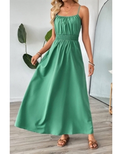 Цельное платье без рукавов с присборенной эластичной талией и расклешением, зеленый Truedames
