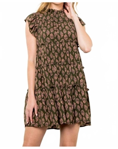 Платье Alana Print с ярусами в темно-оливковом и розовом дереве Thml