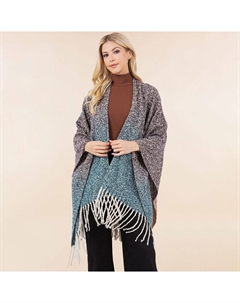 Пончо с бахромой и открытым передом в технике омбре, зеленый Truedames