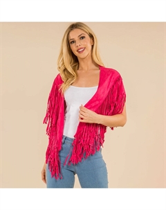 Искусственная замша с открытой передней частью западный кисточки шаль пончо, фуксия Truedames