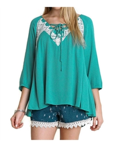 Крестьянский топ с кружевом в океаническом цвете, Ocean Umgee