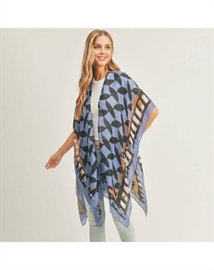 Кимоно-пончо с абстрактным принтом, темно-синий Truedames