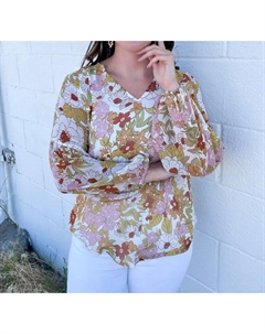 Желтая разноцветная блузка с V-образным вырезом в цветочек Shewin inc.