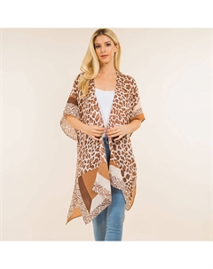 Легкий леопардовый кимоно-пончо с открытым передом Truedames