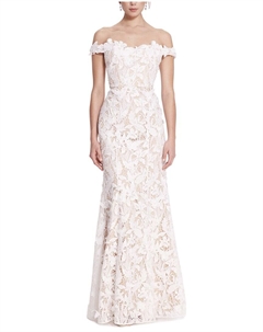 Платье из гипюрового кружева, слоновая кость Marchesa notte