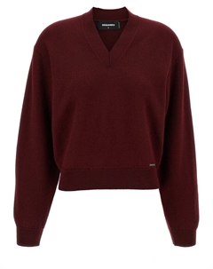 Вязаный укороченный свитер с V-образным вырезом, Burgundy Dsquared2