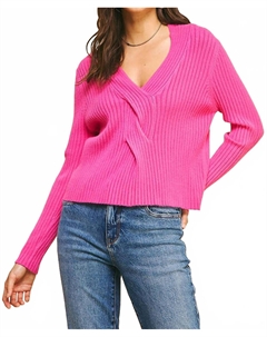 Элени свитер с V-образным вырезом в прохладном ярко-розовом цвете Pinch