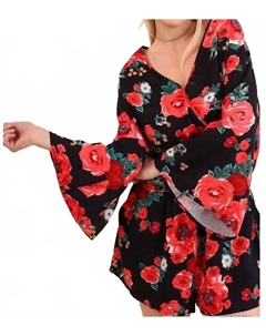 Ромпер с цветочным принтом и расклешенными рукавами в синей гамме Umgee