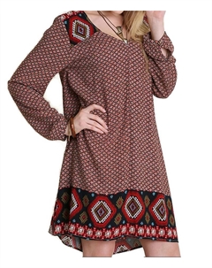 Шоколадное платье в крестьянском стиле с принтом по краю Umgee