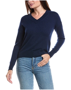 Форте Кашемир Свитер с V-образным вырезом и сборчатыми рукавами, темно-синий Forte cashmere