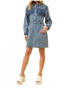 Синний джинсовый платье в западном стиле с бахромой и заклепками Blue b