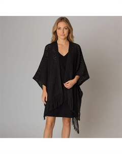 Бахромчатая ажурная вязаная шаль с драпировкой руана пончо, черный Truedames
