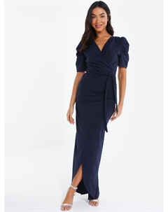 Женское платье макси с пышными рукавами, темно-синий Quiz