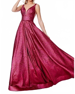 Плиссированное металлизированное платье-трапеция цвета магнента, Magenta Cinderella divine