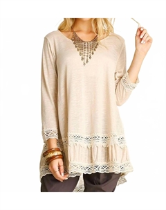 Топ с кружевными деталями в цвете тауп, Taupe Umgee