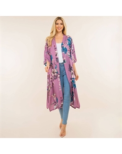 Цветочный длинный кимоно пончо, фиолетовый Truedames