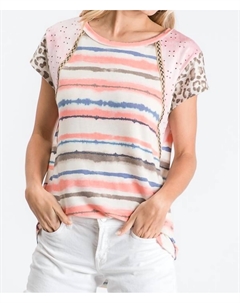 Коралловая рубашка в полоску и с леопардовым принтом 7th ray