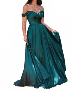 Изумрудное сатиновое платье с открытыми плечами и силуэтом А-силуэта, изумрудный Cinderella divine