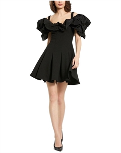 Мини-платье из крепа с клешеным подолом, черный Mac duggal