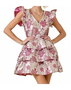 Розовое платье с цветочным жаккардом и рюшами Day + moon