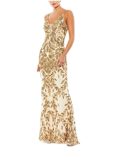 Платье с листовой вышивкой бисером и тонкими бретелями, золотой Mac duggal