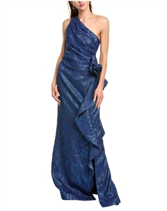 Тери Джон от Рики Фриман Жаккардовое платье с одним плечом, синий Teri jon by rickie freeman