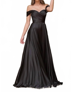 Черное сатиновое платье-трапеция с открытыми плечами Cinderella divine