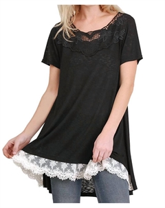 Черная туника с цветочным кружевным крючком Umgee