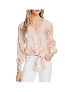 Женский переливающийся топ с V-образным вырезом и застежкой на пуговицы, кремовый Vince camuto