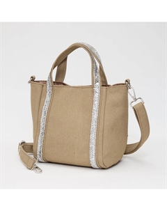 Мини-сумка-шоппер из холста с ремешком, украшенным стразами, и возможностью ношения через плечо, нейтральный Fashnzfab