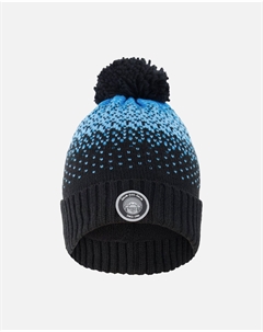 Зимняя вязаная шапка с помпоном и подкладкой черно-синяя Deux par deux