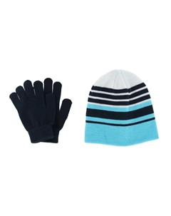 Детский зимний комплект из шапки и варежек в полоску для девочек 4-6x, синий Grand sierra