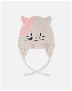 Вязаная шапка с ушками в бежево-розовых тонах Deux par deux